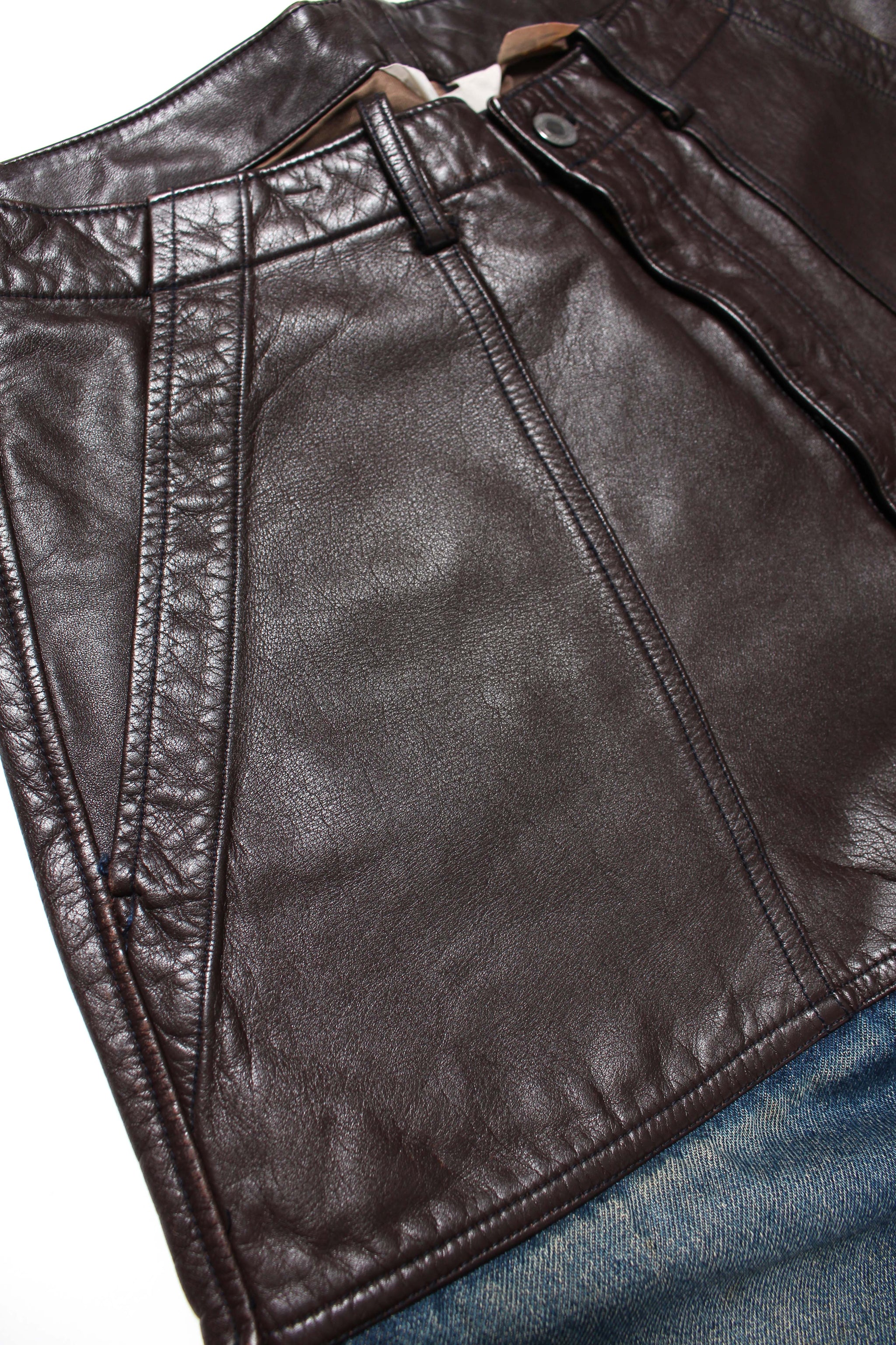 GOODENOUGH LEATHER & DENIM BAKER PANTS 